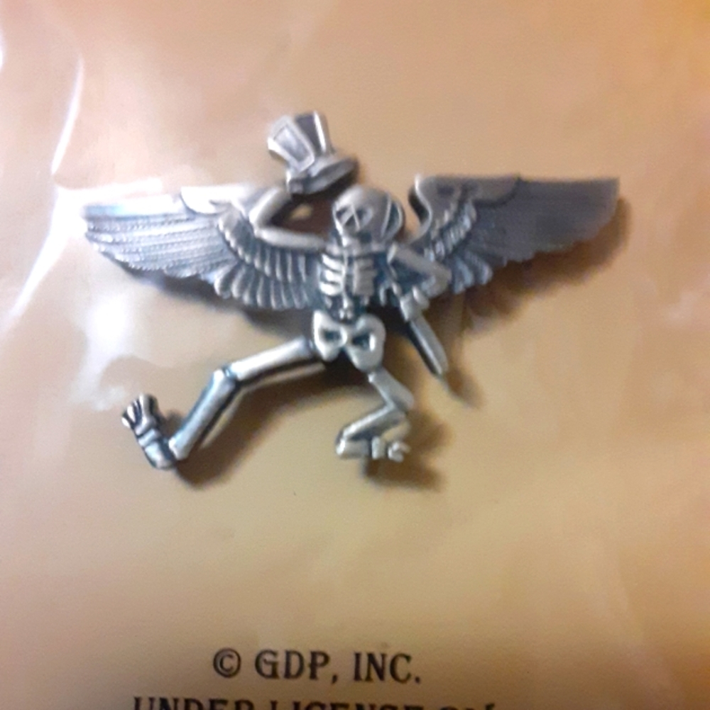 Grateful Dead "skeleton w/top hand and cane" pilot's wings, 1+1/2"